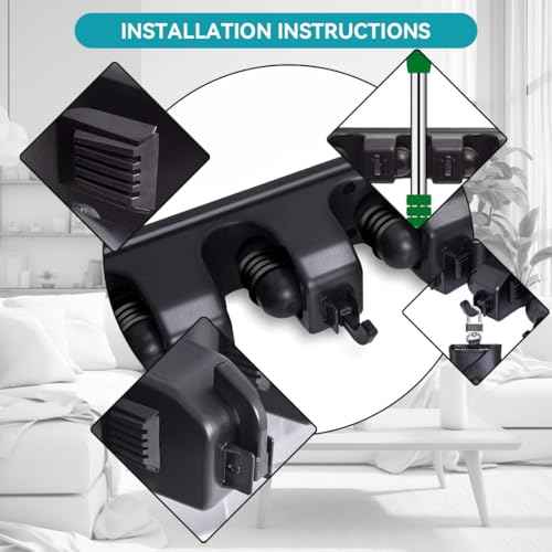 Broom Holder Wall Mount, 2 Packs Heavy Duty Cleaning Supplies Organizer, Garden Tool & Utility Closet with Hook, Mop & Broom Hook Wall Mounted for Bathroom, Garage, Kitchen, Laundry (Black-2pcs)