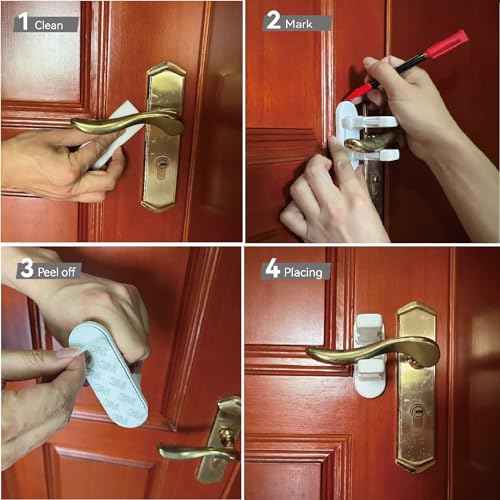 Child Proof Door Lever Lock, Door Handle Lock, Durable ABS with Adhesive Backing, Simple Install, No Tools Needed (U, Pack, 3)