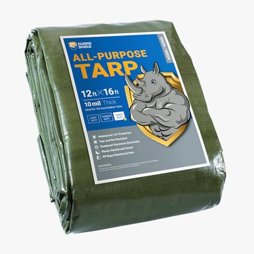 GUARD SHIELD Heavy Duty Green Waterproof Tarp 12x16 Feet - Multi Purpose 10mil Cover