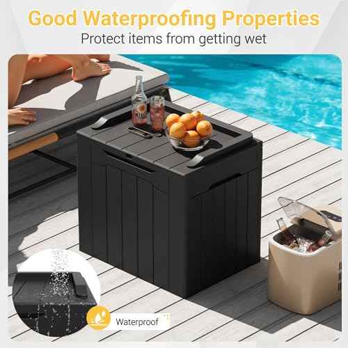 Greesum 31 Gallon Resin Deck Box Large Outdoor Storage for Patio Furniture, Garden Tools, Pool Supplies, Weatherproof and UV Resistant, Lockable, Dark Black