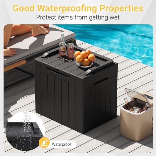 Greesum 31 Gallon Outdoor Storage Box with Lid Dark Black Weatherproof Patio Furniture & Tool Organizer