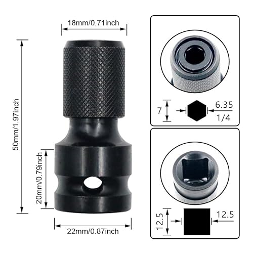 3 Pack Impact Wrench Adapter 1/2 inch Square Drive to 1/4 inch Hex Socket Converter Attachment Quick Release Drill Bit Holders Chunk Adaptor for Air and Electric Wrenches Ratchet Driver