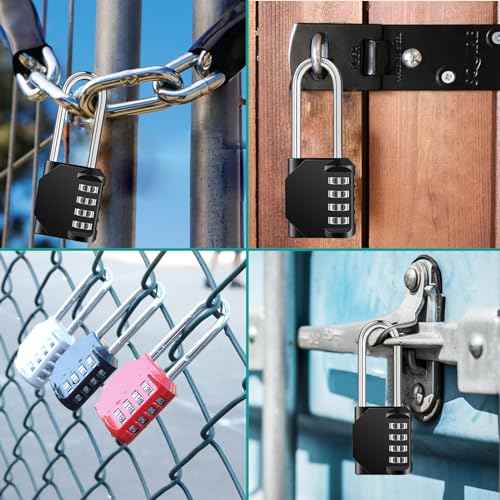ZHEGE Long Shackle Padlock, 4 Digit Combination Lock, Resettable Combo Lock for School, Gym Employee Locker, Outdoor, Fence (Black)