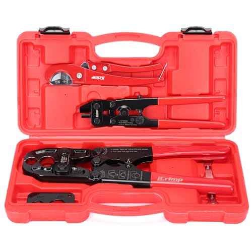 iCrimp Combo Pex Pipe Crimping Tool Kit for 1/2 and 3/4-inch Copper Ring, meets ASTM 1807, Copper Ring Crimper, Removal Tool and Pex Tubing Cutter