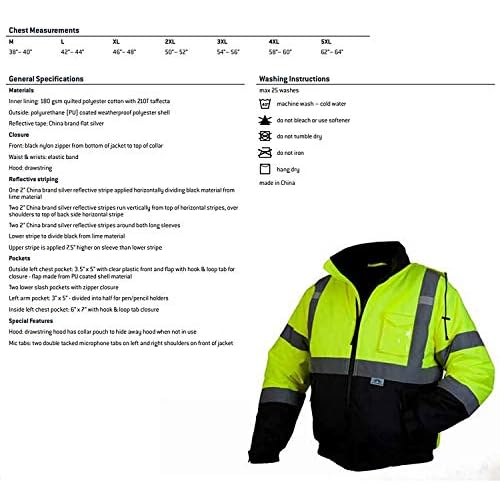 Pyramex Safety RJ3210X4 RJ32 Series Jackets Hi-Vis Lime Bomber Jacket with Quilted Lining- Size 4X Large