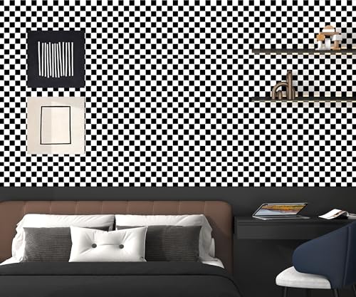 OSECAGE Black & White Checkered Peel and Stick Wallpaper 17.7"x78.8" - Modern Contact Paper