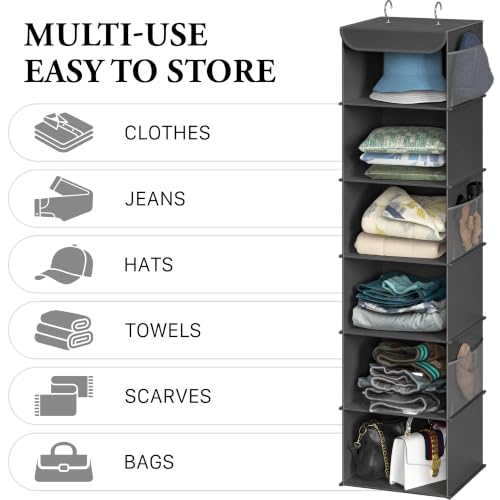 Simple Houseware 6-Shelf Hanging Closet Organizer Dark Gray - Space-Saving Wardrobe Storage