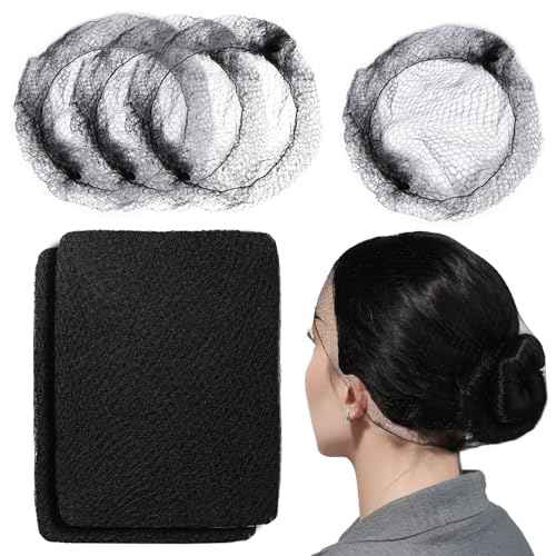 LEOBRO Black Hair Nets, 60 pcs Hair Nets for Food Service Workers, Invisible Nylon Hair Nets for Women and Men, Hairnets for Buns, 24 inches