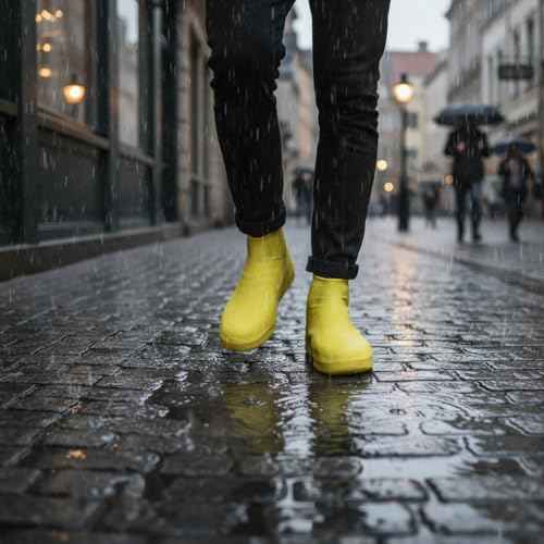 Waterproof Shoe Covers 2 Pairs Non-Slip, Thickened Latex Rain Boots for Men Women - Slip-Resistant Outdoor Foot Protectors (Yellow, L)