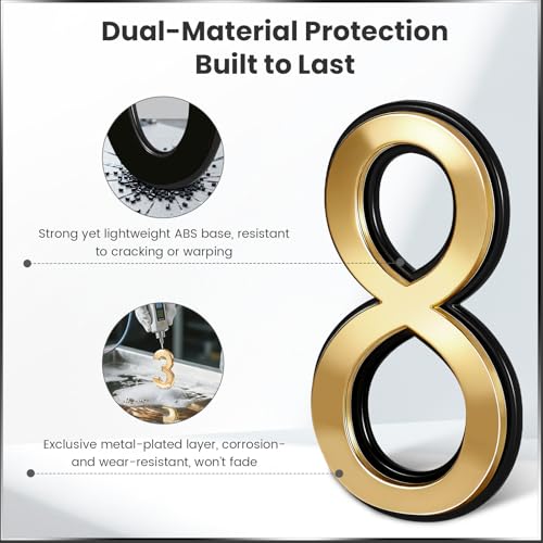VONDERSO 4 Inch Gold House Numbers Self-Adhesive House Plaque Number 1