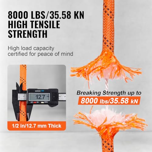 VEVOR Polyester Double Braided Rope 1/2 Inch x 120 Ft Outdoor Climbing and Rigging Rope