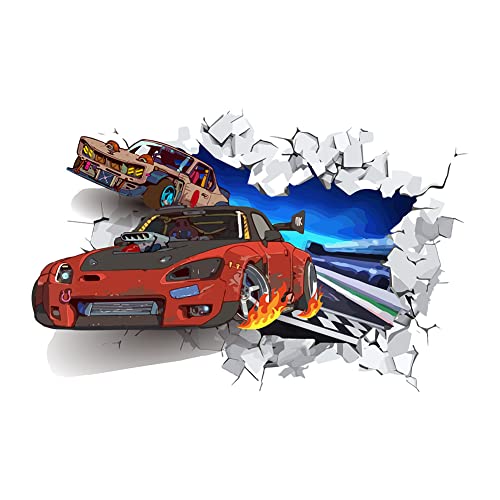 SUPERDANT 3D Cool Racing Car Wall Decal Colorful Track Racing Vinyl Wall Stickers Removable Peel and Stick Art for Children's Room Kids Room Playroom Livingroom Bedroom Decor Nursery Decoration