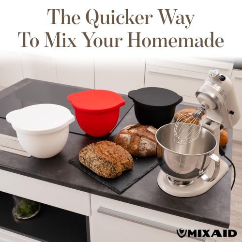 MIXAID 5 Qt Tilt-Head Silicone Bowl Liners 3-Piece Set with Lids (Red/White/Black) for KitchenAid