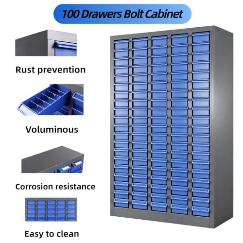 100-Drawer Parts Cabinet with Dividers and Labels – Stainless Steel & ABS Organizer