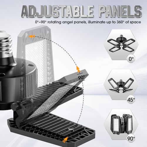 TOPAUBUB 2-Pack 120W 12000LM LED Garage Lights with 4+1 Adjustable Panels, E26/E27 Screw-In Shop Lighting, Daylight 6500K