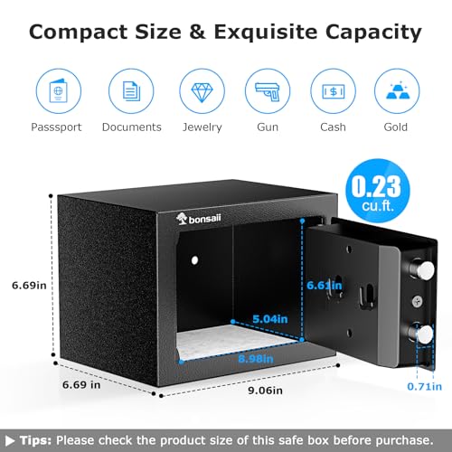 Bonsaii Electronic Keypad Safe Box 0.231 Cu.Ft Secure Storage for Valuables