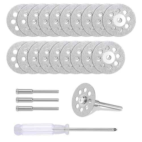 20 PCS Professional 545 Diamond Cutting Discs£¬Cut Off Wheel Kit for Dremel Rotary Tools | 22mm Blades + 4 Mandrels & Screwdriver