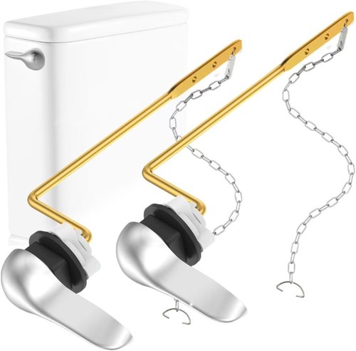 HOPKASE 2PCS Toilet Handle Replacement Kit, Side Mount Universal Toilet Bowl Kit, Chrome Toilet Tank Trip Lever with Stainless Steel Rod & Flapper Chains for Most Toilets.