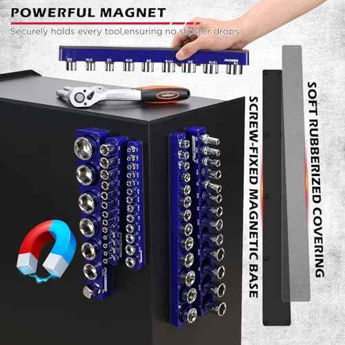 6-Piece 1/4" 3/8" 1/2"-Driver SAE Magnetic Socket Organizer Set (Holds 68 Sockets) - Detachable Tool Tray with 5mm Magnetic Base for Garage/Home Workshop(Sockets Not Included)