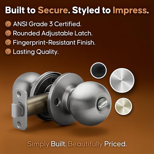 Copper Creek Privacy Interior Door Knob Pack Satin Stainless - Reversible, Heavy Duty, Easy Install for Bedrooms & Bathrooms