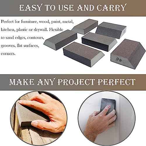 12 Pack Single Sanding Sponge Set - 80/100/120/180/220/320 Grit Sanding Blocks Assortment, Washable and Reusable