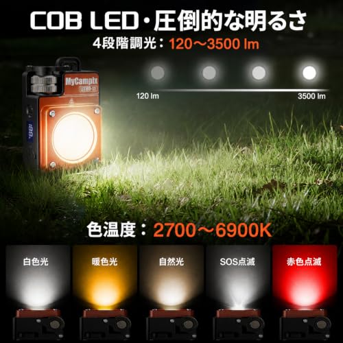 MyCampix 2-Pack Orange Rechargeable LED Camping Lanterns - 3500LM Ultra-Bright, 5 Brightness Levels, USB-C Phone Charging