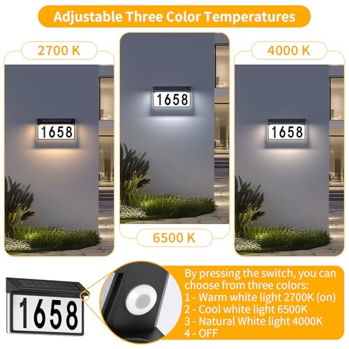 Black Solar Address Sign with Lighted House Numbers - Waterproof & Energy Efficient