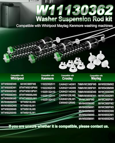 Washer Suspension Rod Kit W11130362 for Whirlpool Maytag Kenmore – Heavy-Duty RS Quieting