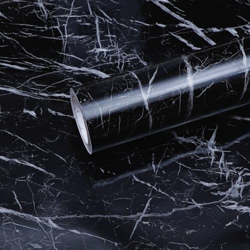 Black Marble Peel and Stick Wallpaper Black Marble Contact Paper Self-Adhesive and Removable Vinyl Wallpaper Waterproof Contact Paper for Cabinets Countertops Wall Covering 11.8"x78.7"