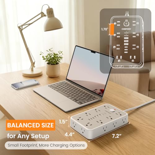 Chiefway 6 FT White Surge Protector Power Strip with 16 Outlets & 6 USB Ports