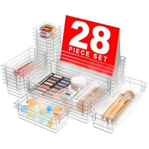 A-LuGei ¡¼Military Grade¡½ Drawer Organizer, ¡¼??????????¡½ Clear Makeup organizer, ¡¼Holds 177 Items¡½ Bathroom Organizers and Storage, Plastic Desk Organizer Divider, Organizer Bins for Office Vanity