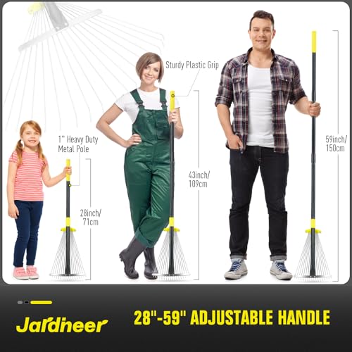 Jardineer Adjustable Leaf Rake - Expandable Metal Yard Rake for Lawn & Garden