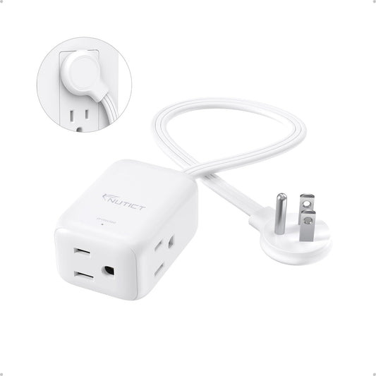NUTICT Flat Extension Cord with 3 Outlets, 3ft Short Extension Cord, 900J Surge Protector, ETL Listed, 13A/1625W, Right Angle Flat Flexible Wall Plug, Ideal for Kitchen Bathroom Tight Spaces, White