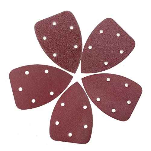 Detail Sander Sandpaper, Assorted 40/80/120/180/240 Grits Mouse Sanding Pads 5 Holes Hook and Loop Sanding Sheets for 140mm Mouse Palm Detail Sanders, 50pcs