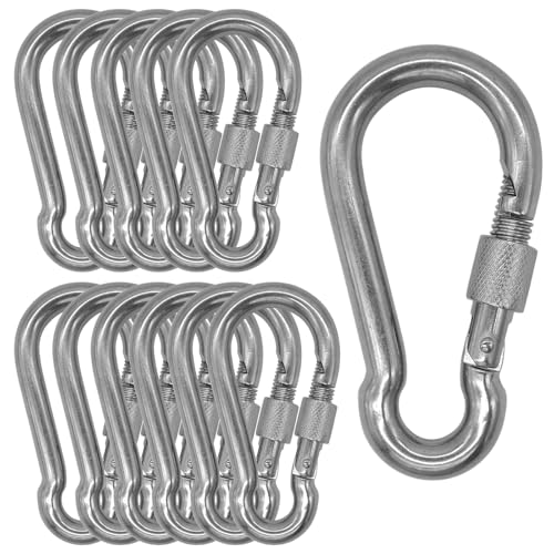 Outmate 2 Inch (M5) Heavy Duty Stainless Steel Carabiners 12-Pack, Rust-Free & Durable Clips for Outdoor & Indoor Use
