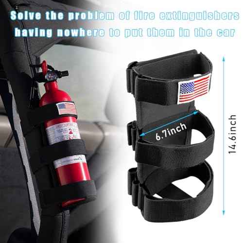 Roll Bar Fire Extinguisher Holder, Adjustable Fire Extinguisher Mount Strap with American Flag Pattern, Car Accessories Fixed Belt for Wrangler JK JKU TJ CJ Gladiator (Black)
