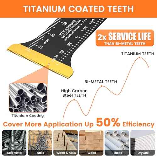 JTWEB Titanium Oscillating Tool Blade, 5PCS Oscillating Saw Blades Metal Cutting Multi Tool Blades Kits Wood and Metal Nails Plastic, Multitool Blades for Milwaukee Bosch Dremel Rockwell