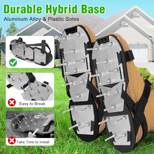 DenForste Medium Black Lawn Aerator Shoes for Grass & Garden Soil, Adjustable & Durable