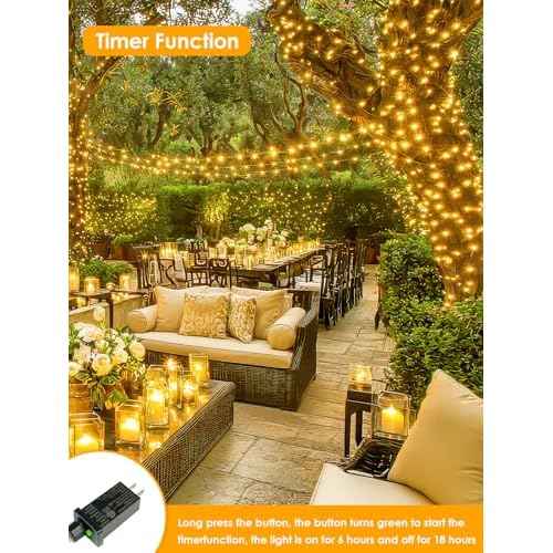 66Ft 200 LED Fairy Lights Plug in, Waterproof String Lights Outdoor & Indoor 8 Modes Christmas Light Bedroom Decor, Timer Twinkle Lights for Girl's Room Garden Party Christmas Decorations (Warm White)
