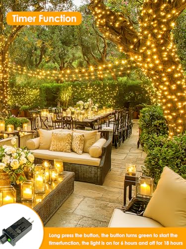 BHCLIGHT 66FT 200 LED Warm White Fairy Lights with 8 Modes & Timer, Waterproof Indoor Outdoor String Lights