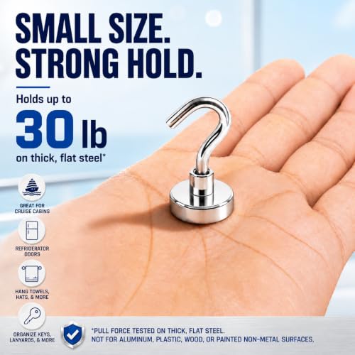 Neosmuk Magnetic Hooks 30lb Heavy Duty Silver 0.67in 10 Pack - Cruise & Home Organization