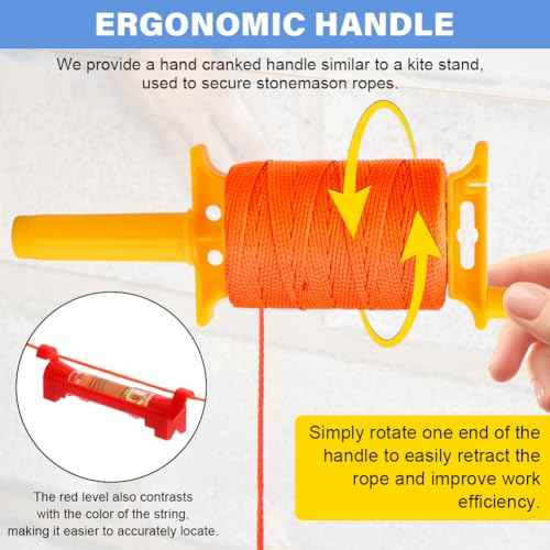 Reloadable Line String with Handle, 18 Braided 540 FT Construction Nylon Line Reel with 5 Built-in Levels for Precision Work, DIY, Surveying and Gardening