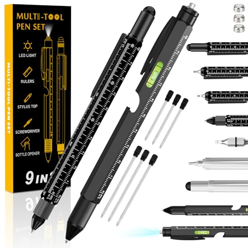 MaxLax 9-in-1 Multi-Tool Pen Gift Set - Father's Day Present with Pliers, Assembly and DisassemblyTools & Bottle Opener, Gifts for Men, Dads & Outdoorsmen - Great for Birthdays (Black+Black)