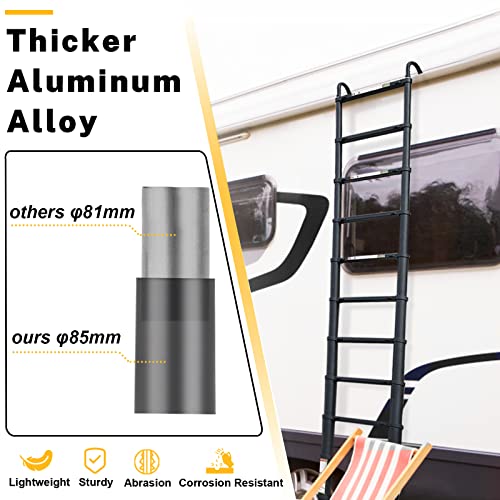 RIKADE 20.3 FT Aluminum Telescoping Ladder with Detachable Hooks, Black, Lightweight Collapsible Extension Ladder for Roof & RV