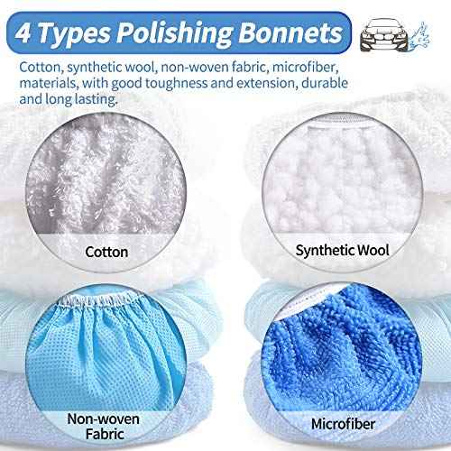 OTUAYAUTO 24PCS 5-6 Inch Car Polisher Bonnet - 12 Microfiber, 6 Non-Woven Fabric, 4 Woolen, 2 Cotton Auto Polishing Bonnets, for Orbital Buffer Polisher