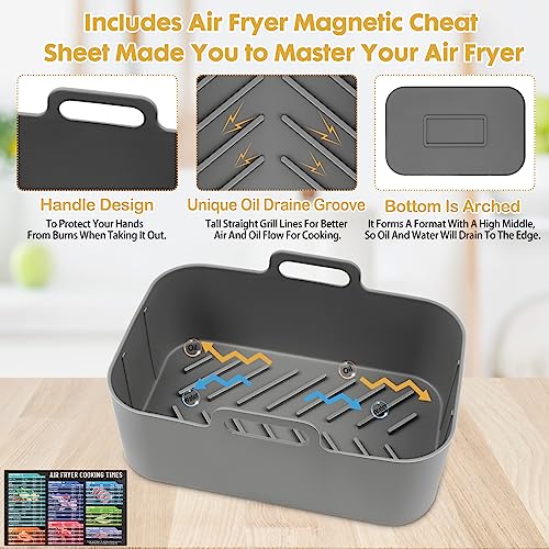 ZXZMZT 10QT Silicone Air Fryer Liners - 2pcs 5QT Rectangular, Ninja DZ550/DZ401 Compatible, Grey