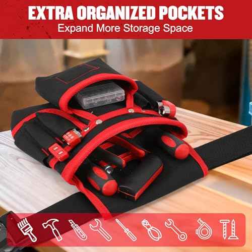 Tool Belt, Magnetic Tool Pouch with 26 Pocket Tool Belts for Men, Heavy Duty Adjustable Tool Pouch Bag, Detachable Utility Belt Tool Bags for Electrician, Carpenter, Construction