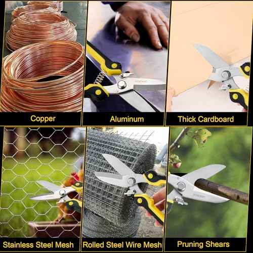 Heavy Duty Scissors Industrial, Tin Snips Heavy Duty,8 Inch Metal Shears,Multi-Purpose Cutter with Comfort Grips,Metal Snips of Cable Wires,Thin Iron,Cardboard