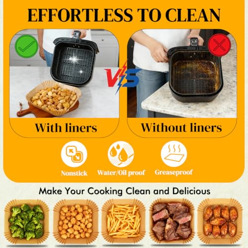 BYKITCHEN 9inch Disposable Square Air Fryer Liners 5-8 Qt (100pcs) for Ninja/Afave 7.9"
