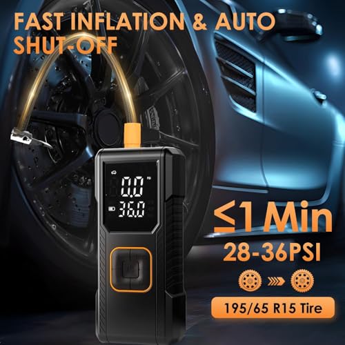 FUPYG Jet Black Portable Tire Inflator Air Compressor 150PSI Cordless Car & Bike Pump